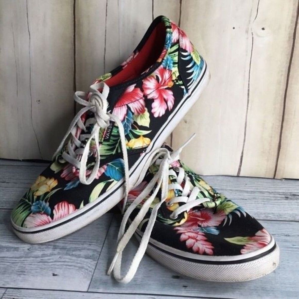 Vans Hawaiian‎ Tropical Floral Lace Up Skate Sneakers Women 8.5 Vietnam Canvas